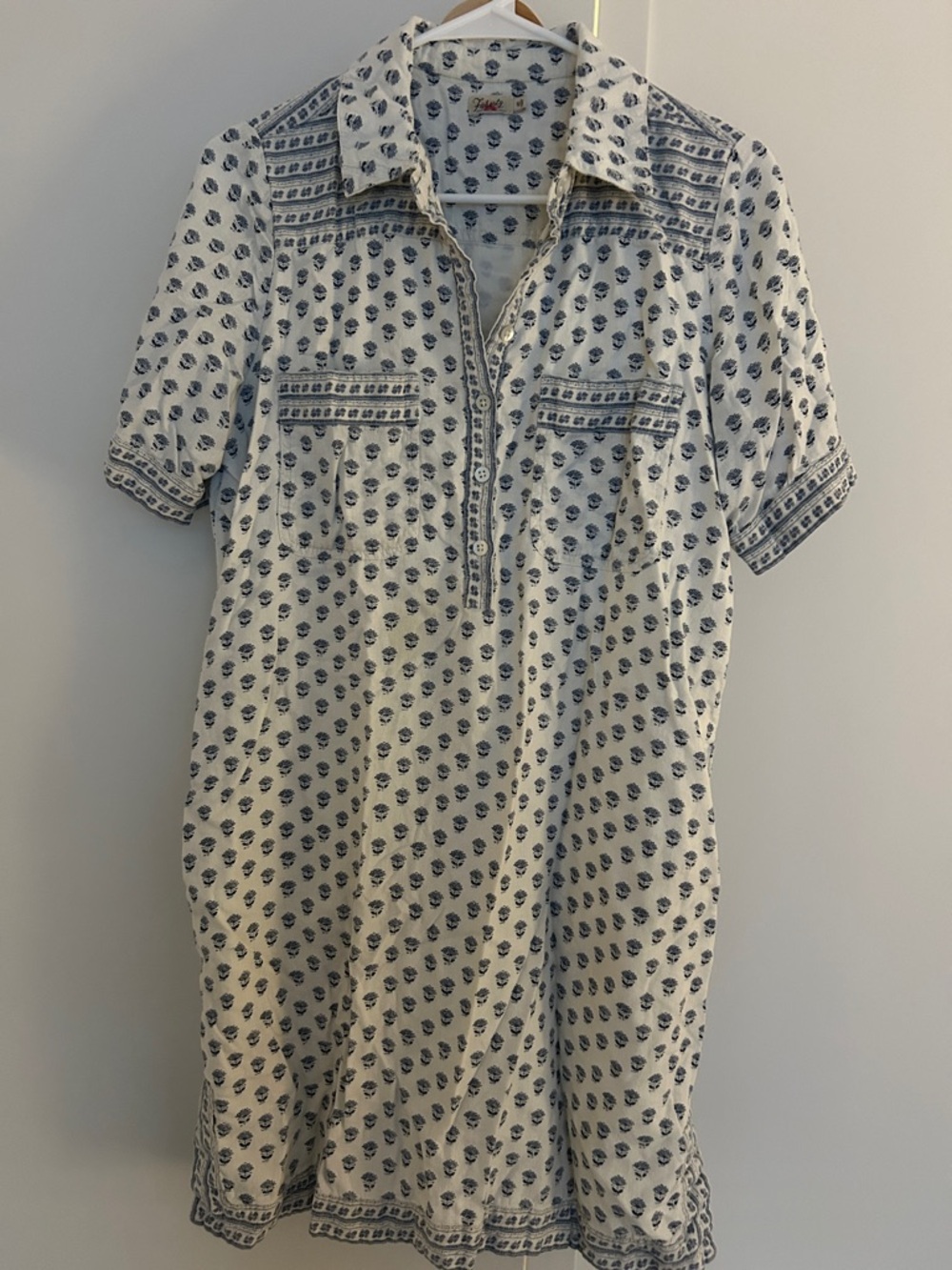Faherty White and Navy Printed Swim Coverup